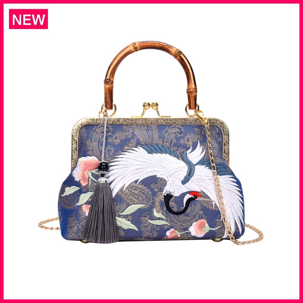 Retro Embroidered Jacquard Clutch Evening Bag with Detachable Chain